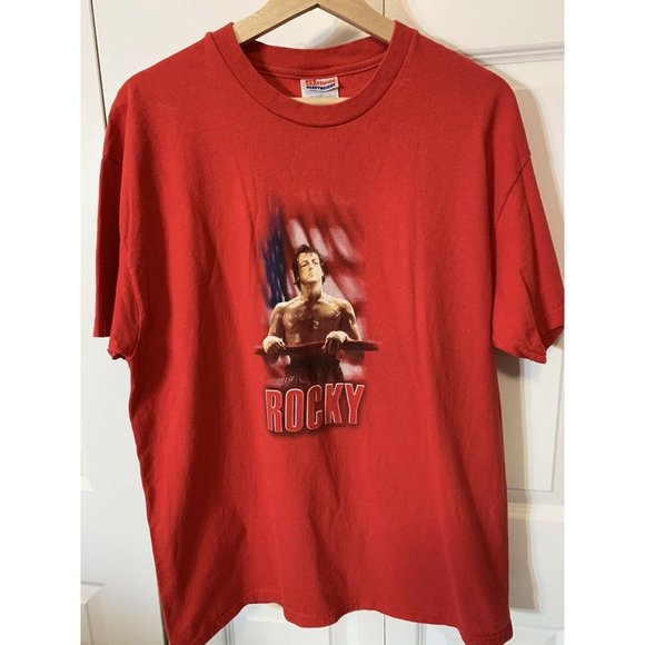 Vtg ROCKY Balboa Boxing Fights Movie Sylvester Stallone Red T Shirt Sz L 2001‎ - Picture 6 of 9